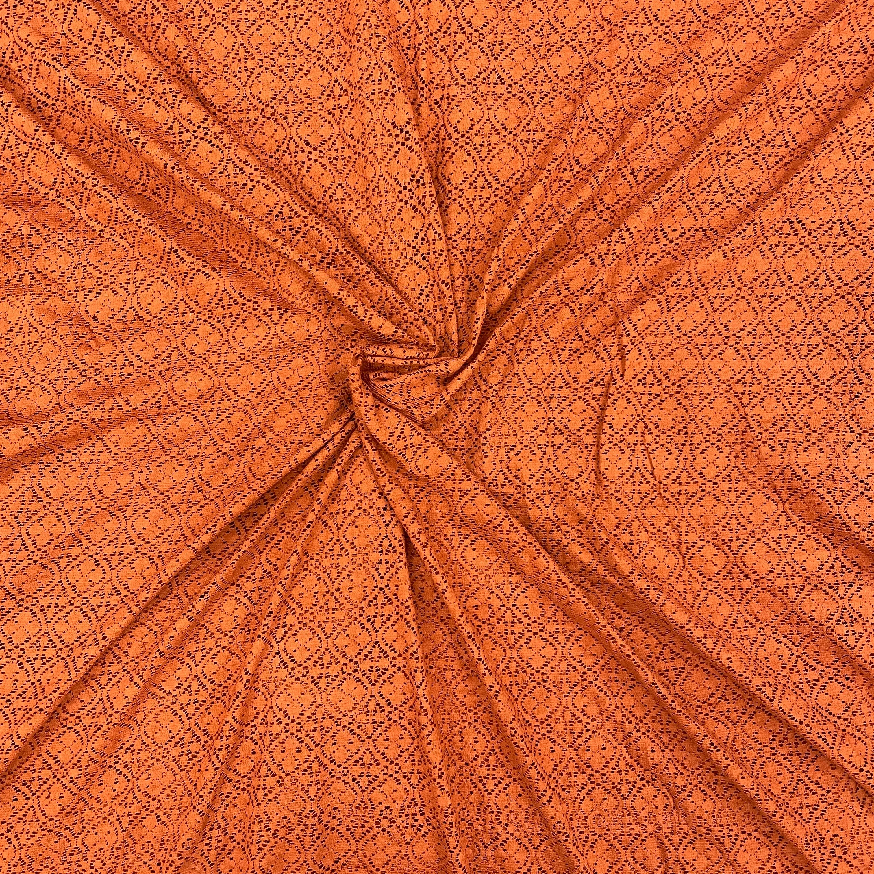 Orange Geometrical Floral Cotton Lace Fabric