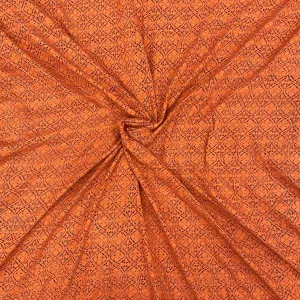 Orange Geometrical Floral Cotton Lace Fabric