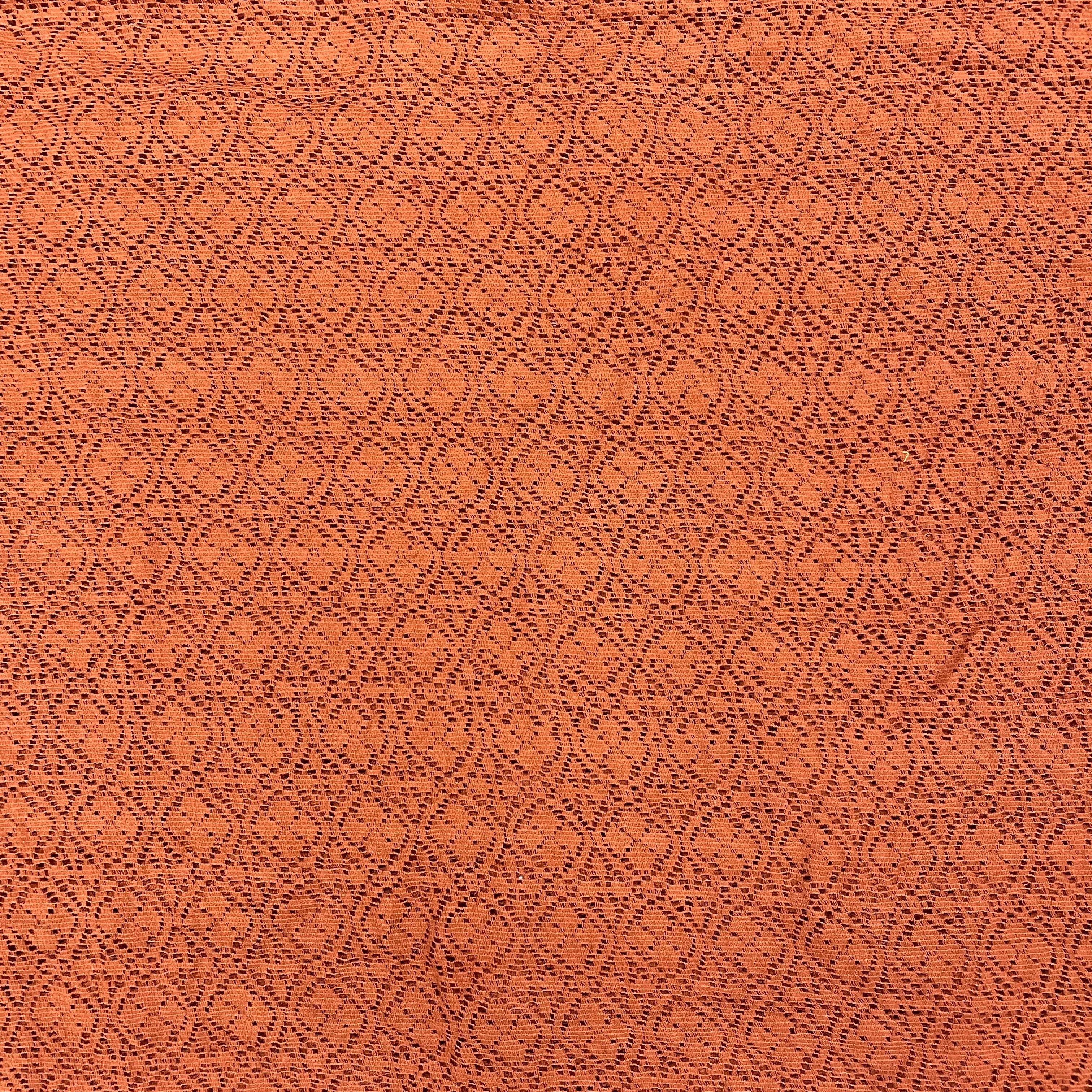 Orange Geometrical Floral Cotton Lace Fabric