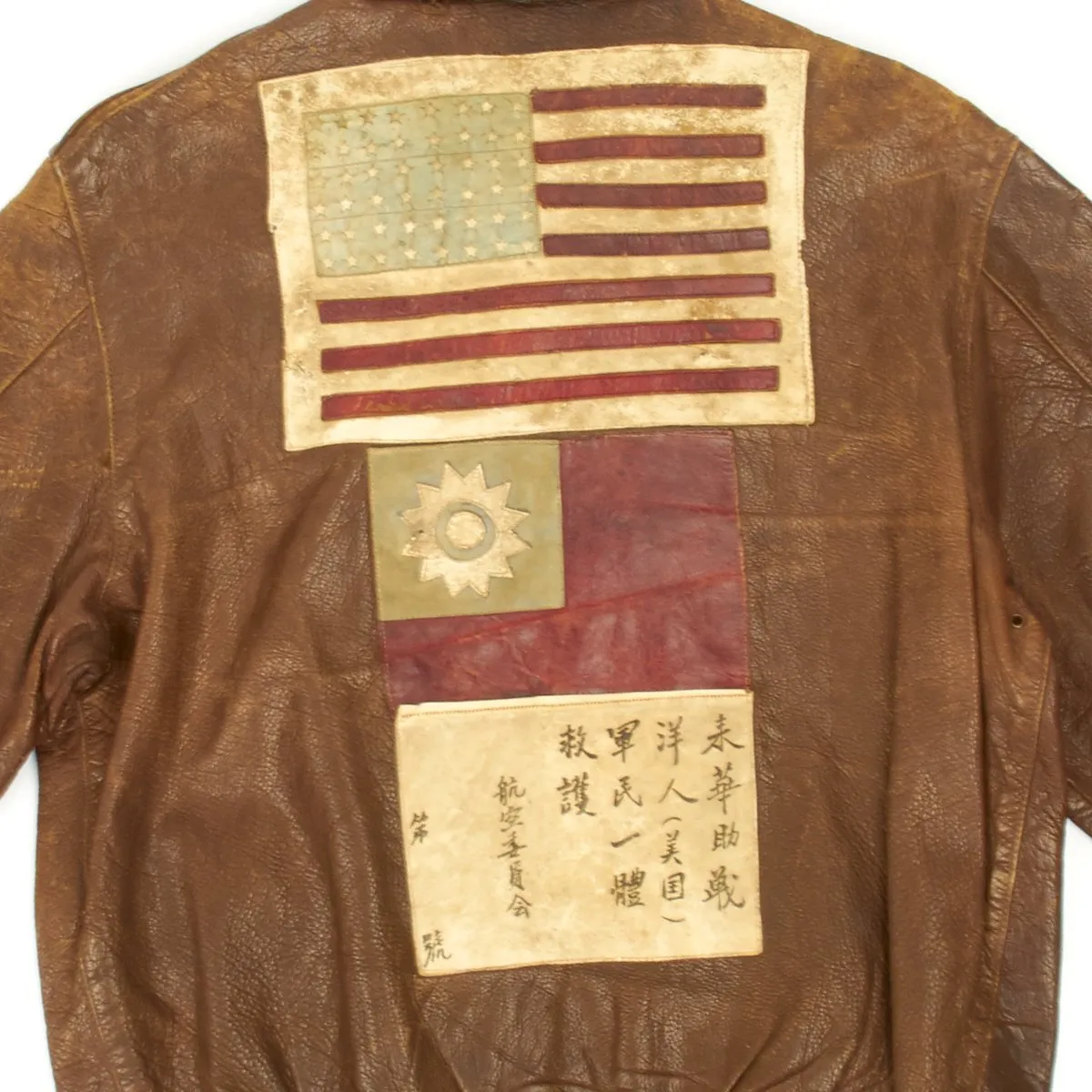 Original U.S. WWII China Burma India Theater A2 Leather Flight Jacket with Sterling Silver Lighter