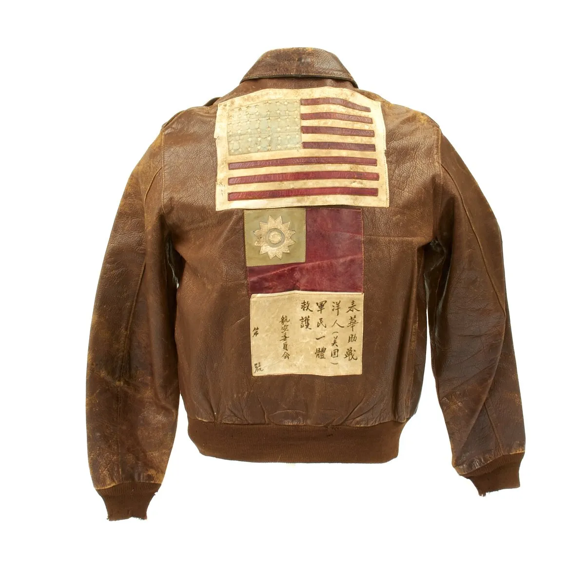 Original U.S. WWII China Burma India Theater A2 Leather Flight Jacket with Sterling Silver Lighter