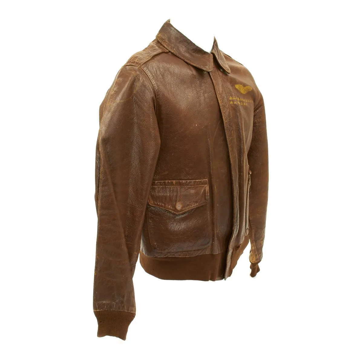 Original U.S. WWII China Burma India Theater A2 Leather Flight Jacket with Sterling Silver Lighter