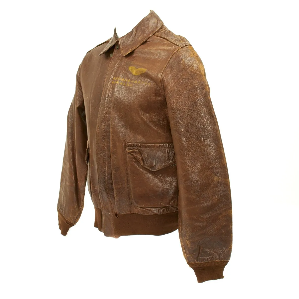 Original U.S. WWII China Burma India Theater A2 Leather Flight Jacket with Sterling Silver Lighter