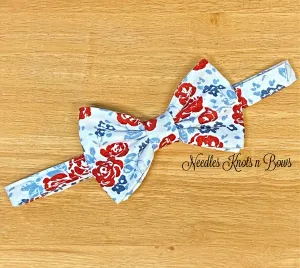 Patriotic Floral Pre Tied Bow Tie, 4th of July