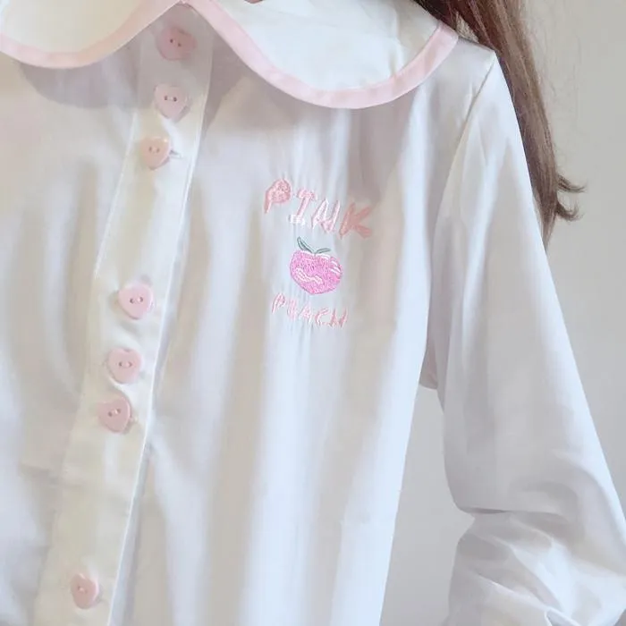 Peach Embroidered Peter Pan Collar Shirt