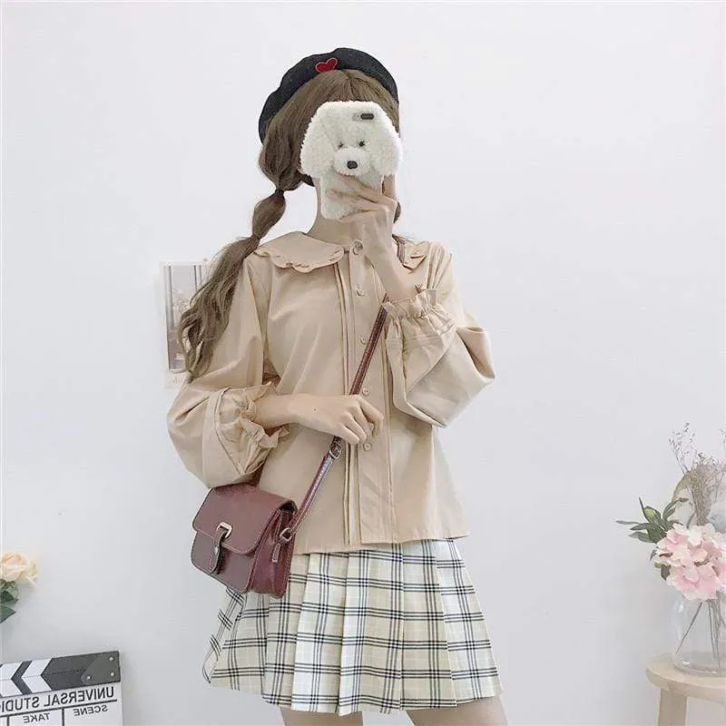 Peter Pan Collar Puff Sleeved Shirt