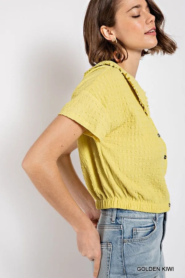 Peter pan collar textured knit button down top - 3 colors - Ships from The USA