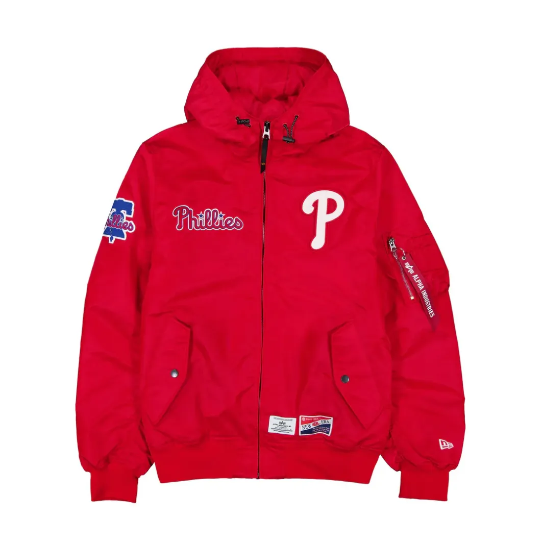 Philadelphia Phillies Red Bomber Jacket New Era X Alpha Industries