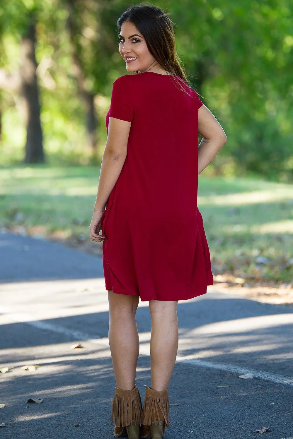 Piko Short Sleeve Swing Dress - Wine