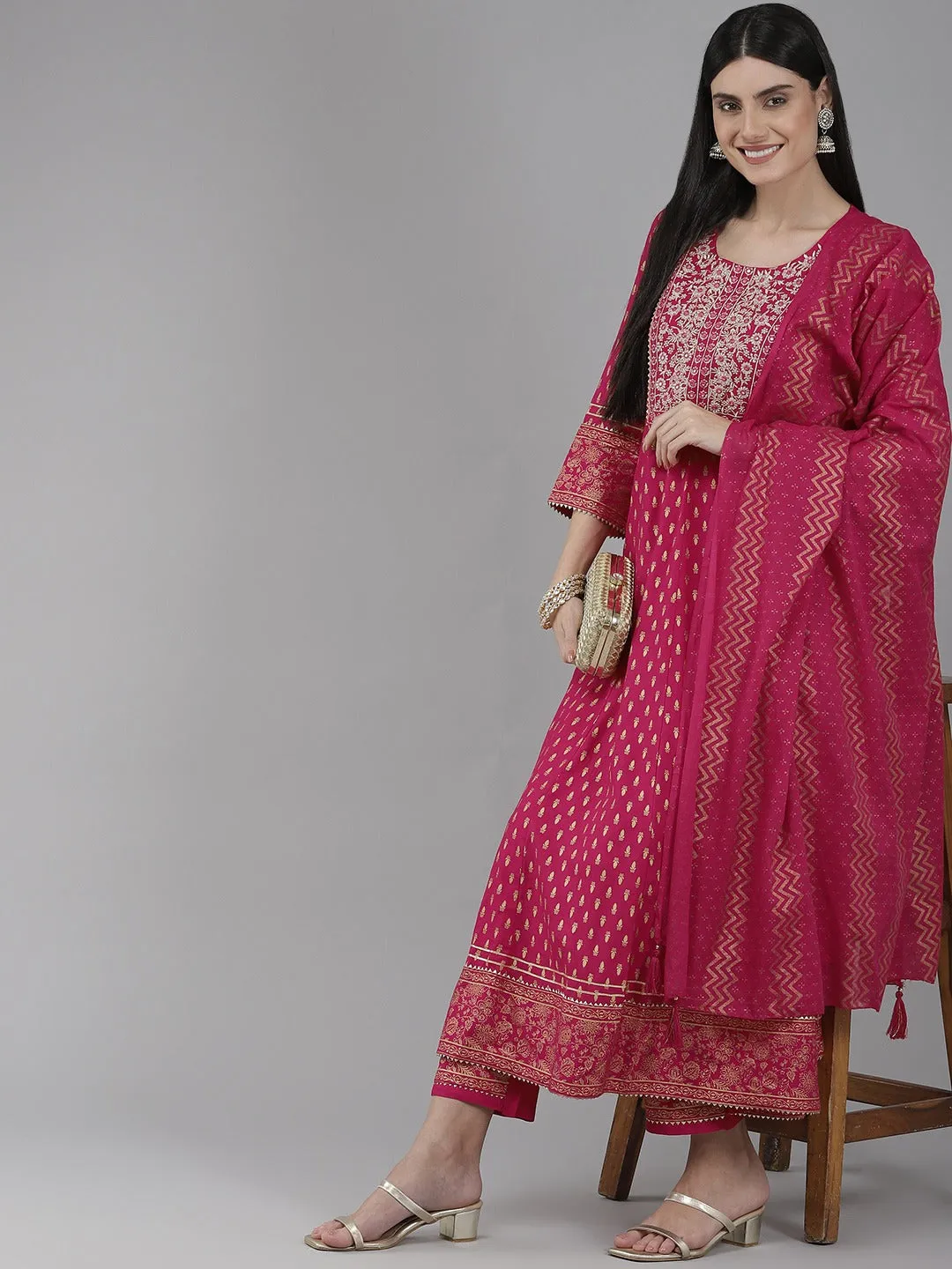 Pink Embroidered Dupatta Set