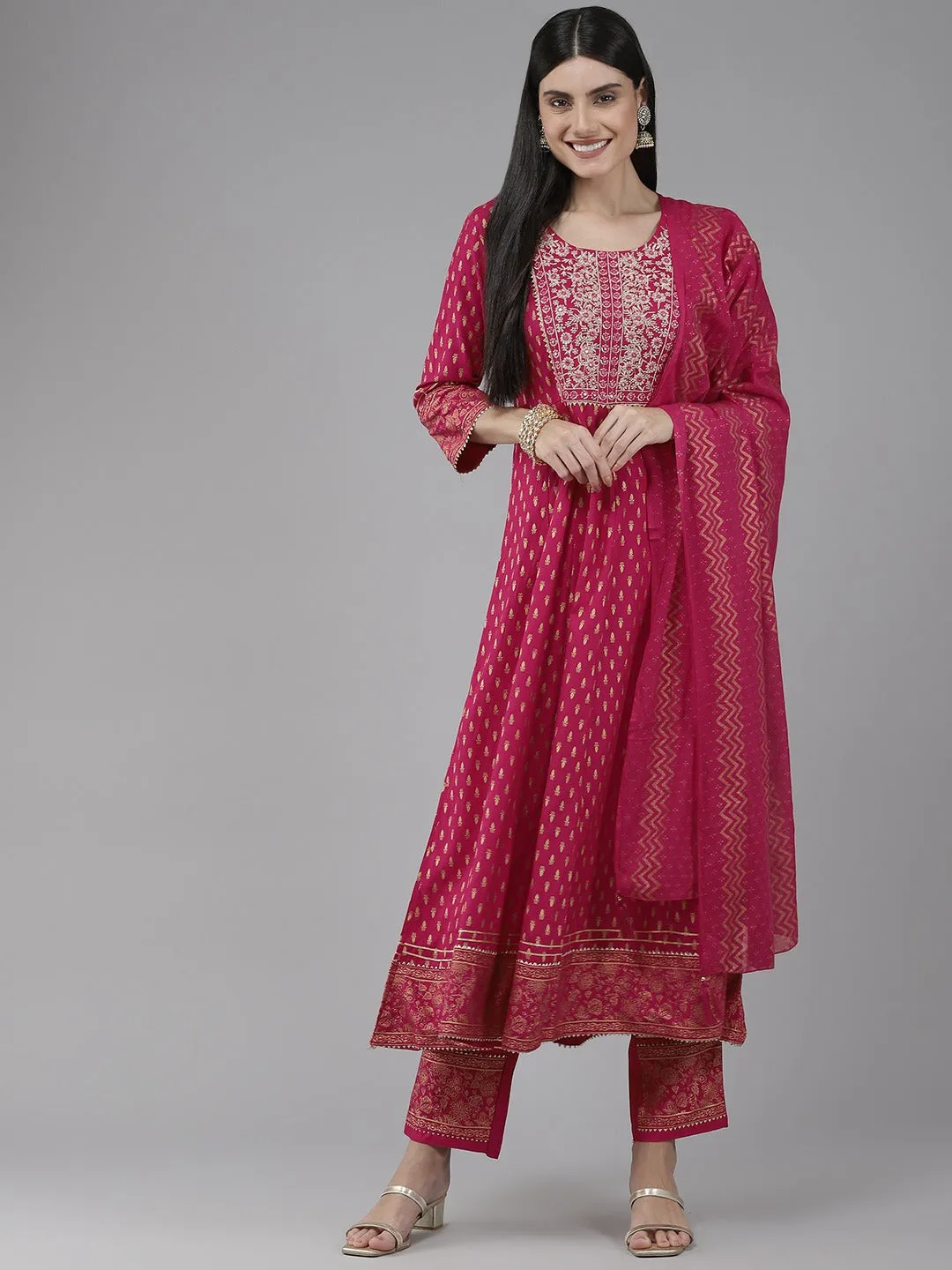 Pink Embroidered Dupatta Set