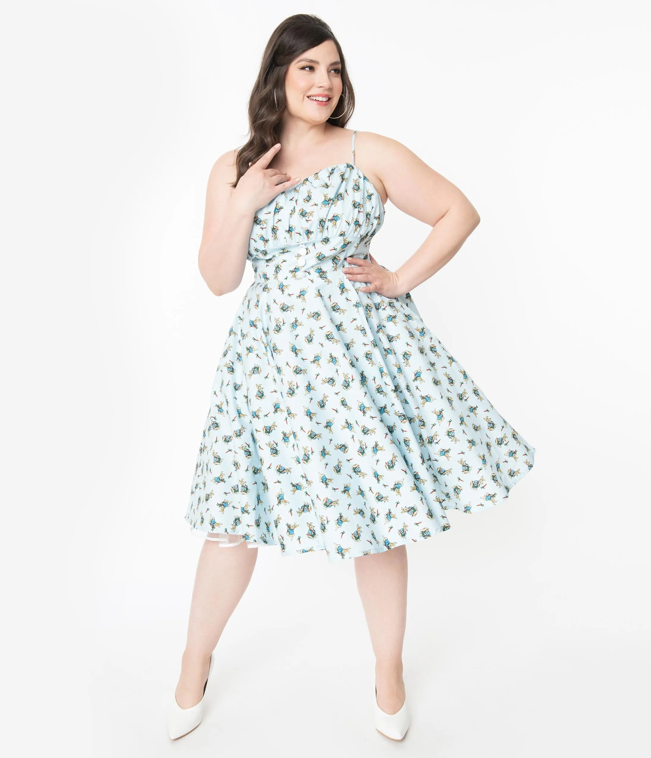 Plus Size 1950s Light Blue Bunny Print Dolly Swing Dress