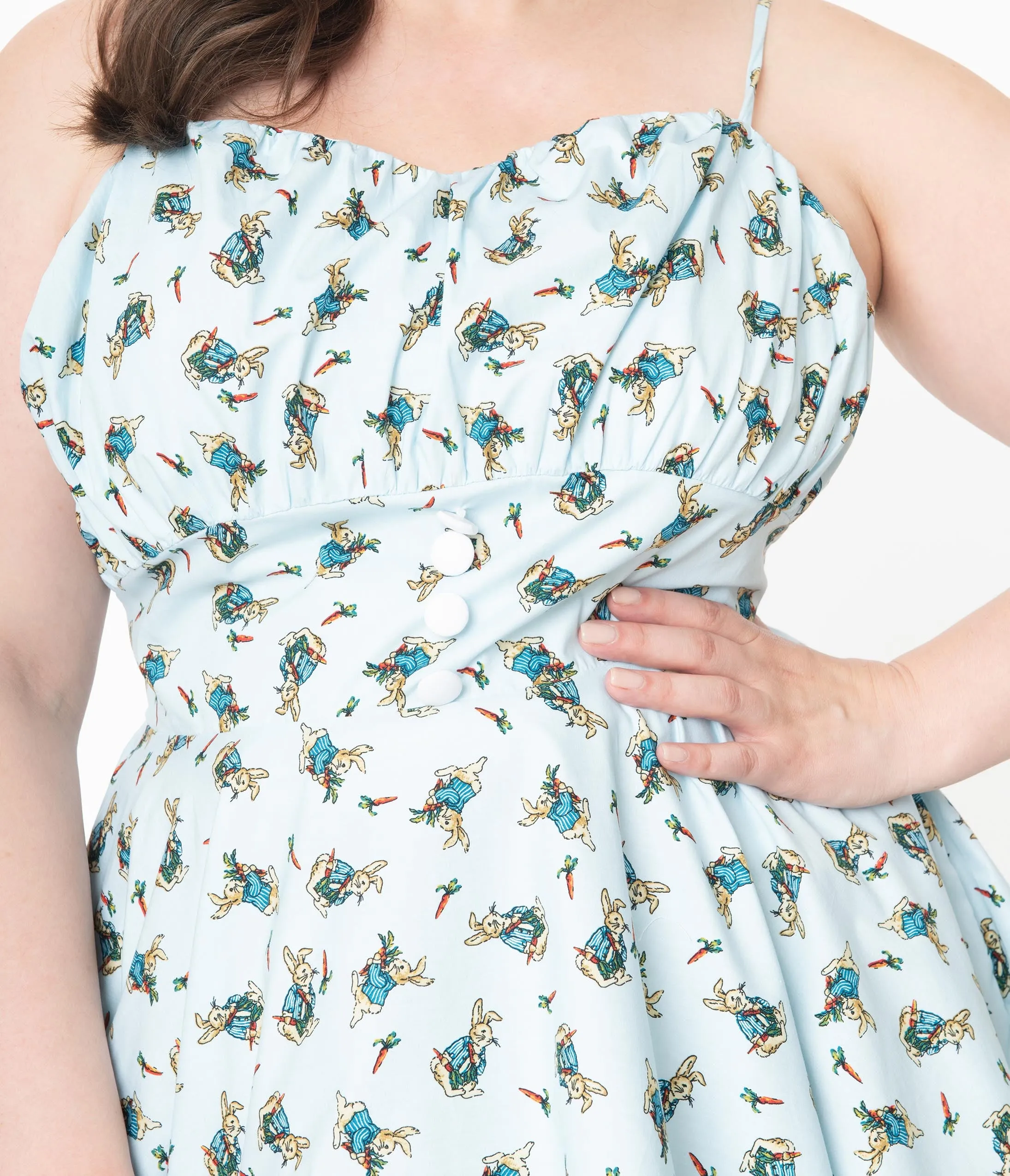 Plus Size 1950s Light Blue Bunny Print Dolly Swing Dress