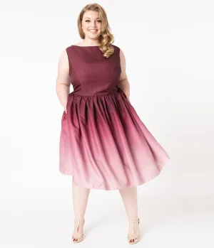 Plus Size Burgundy Ombre Audrey Swing Dress