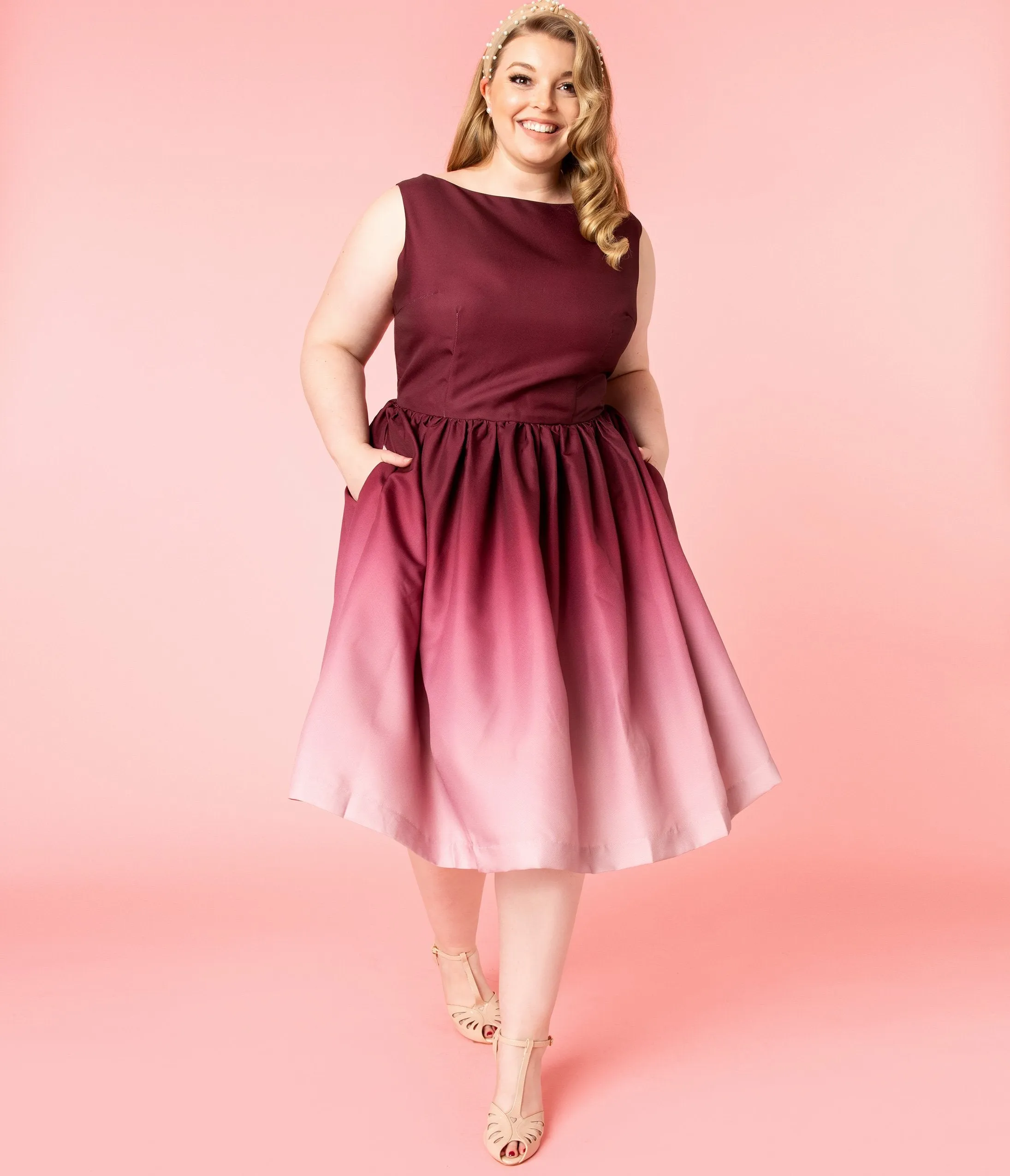 Plus Size Burgundy Ombre Audrey Swing Dress