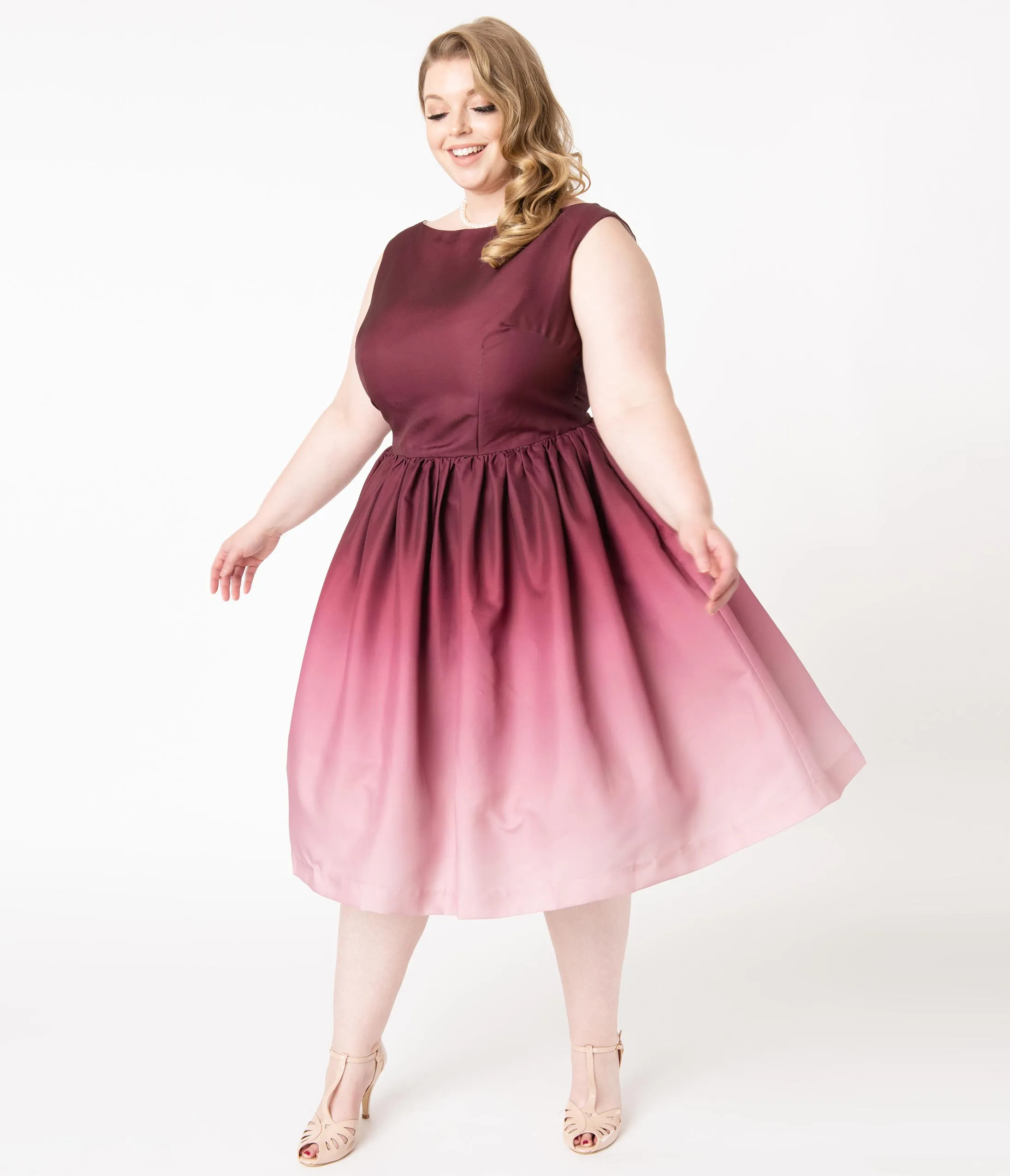 Plus Size Burgundy Ombre Audrey Swing Dress