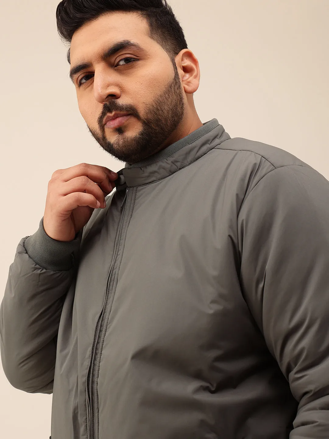 Plus Size Grey Bomber Jacket