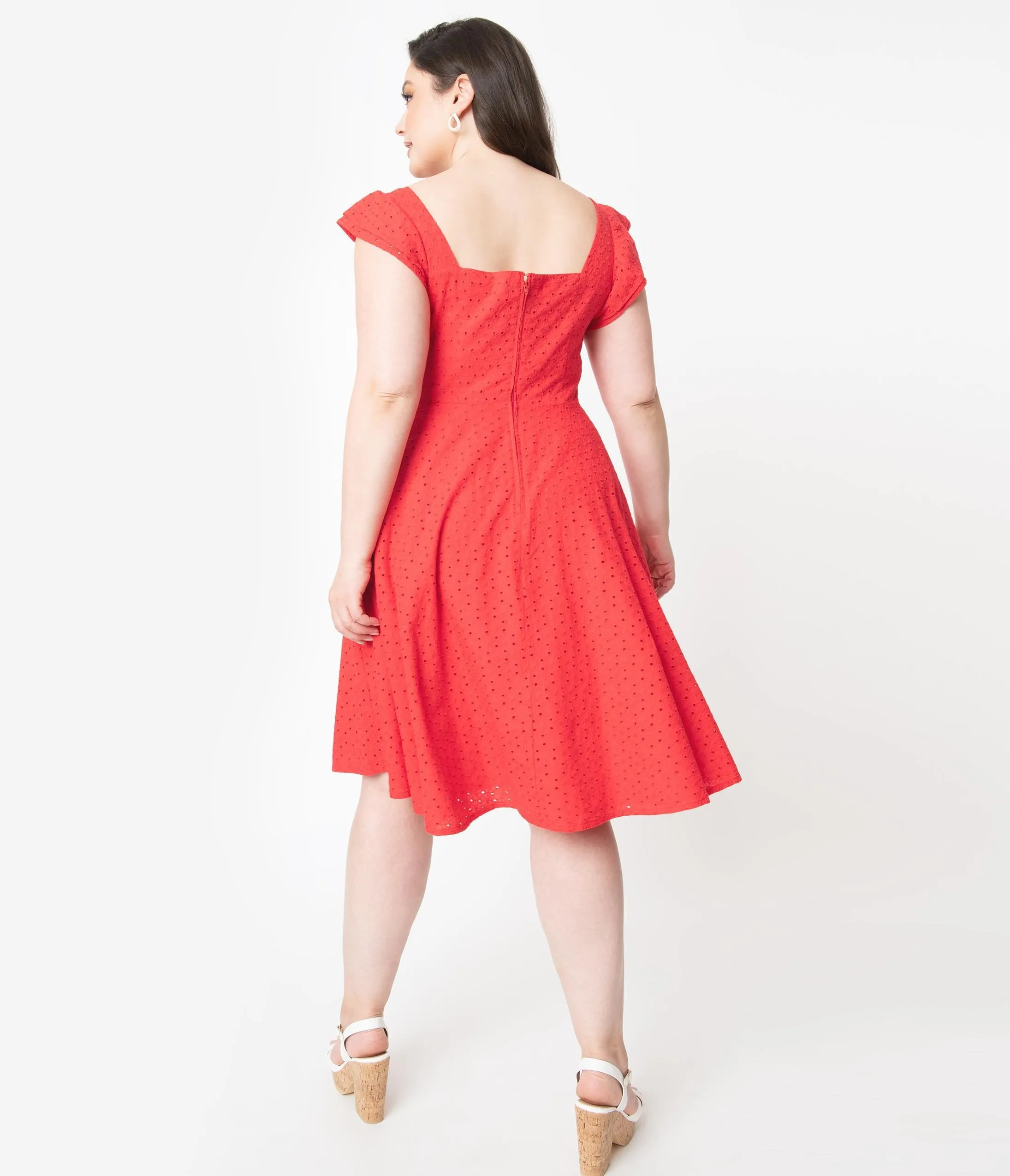 Plus Size Red Eyelet Lace Smocked Raphaella Swing Dress