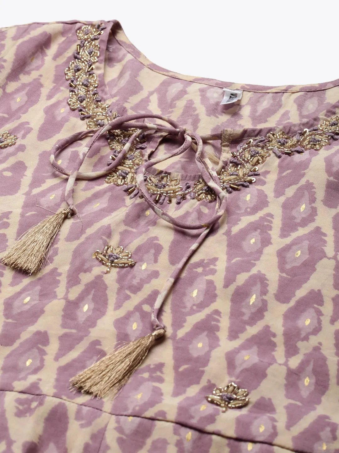 Purple Beads & Stones Dupatta Set