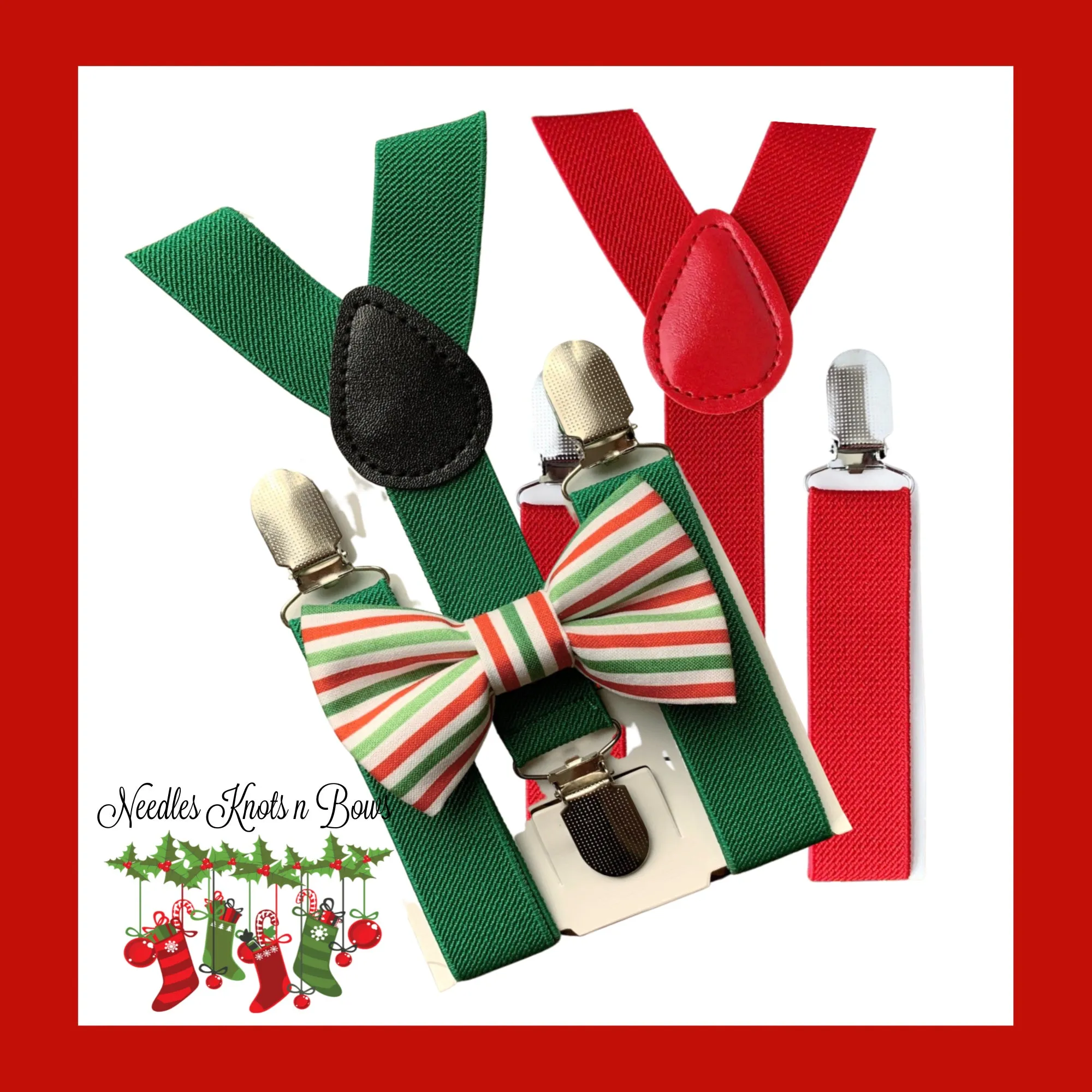 Red and Green Striped Christmas Bow Tie, Babies, Boys, Men