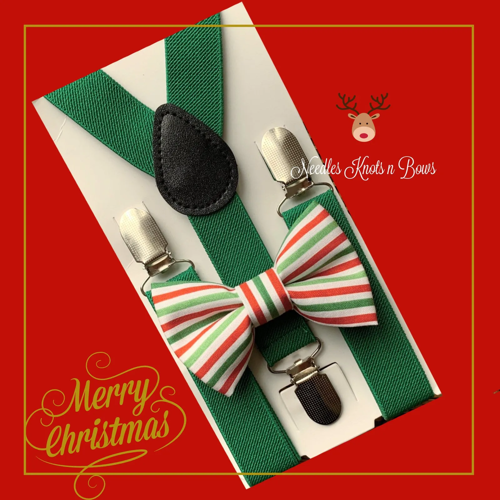 Red and Green Striped Christmas Bow Tie, Babies, Boys, Men