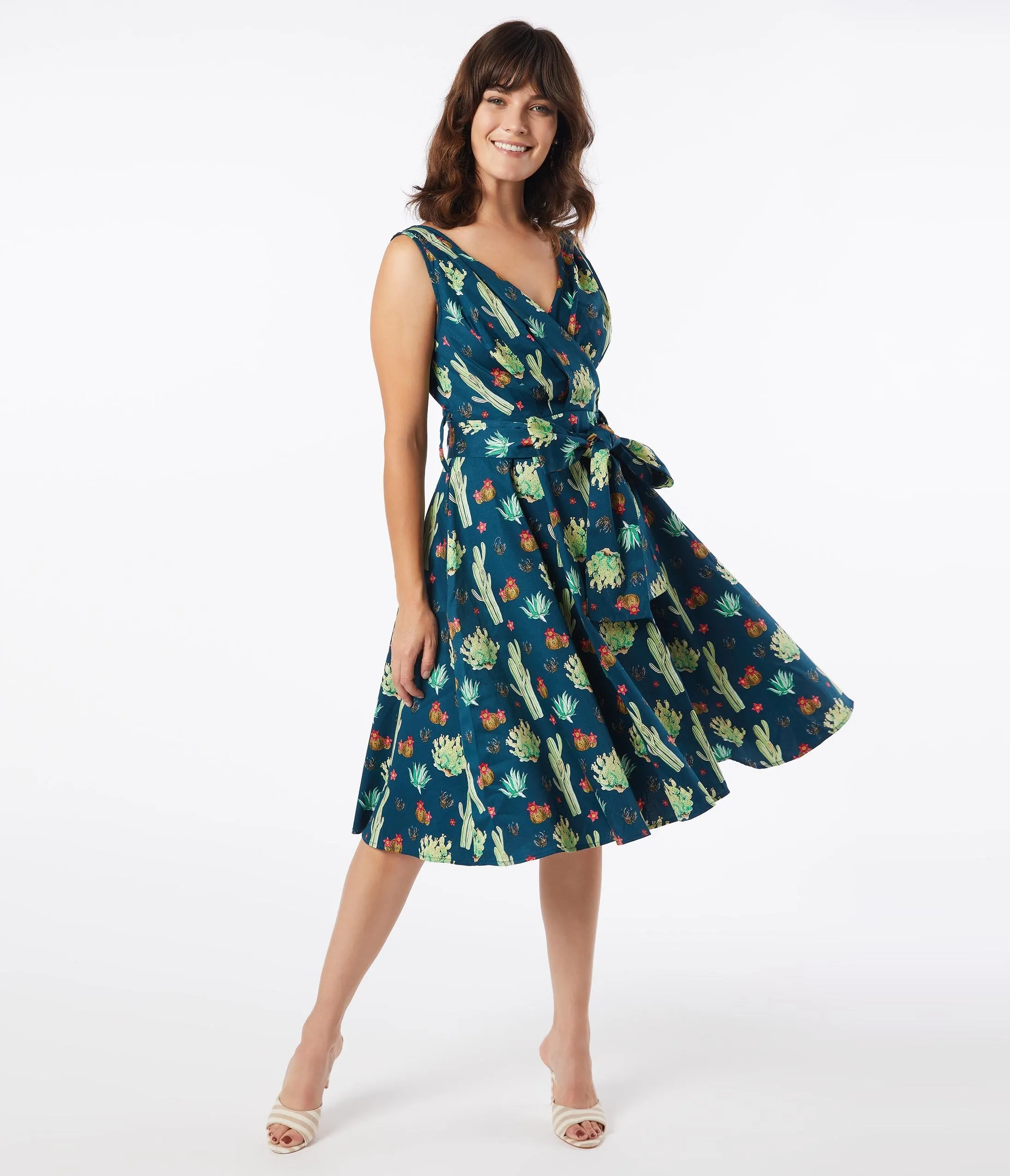 Retro Style Cactus Print Julie Swing Dress