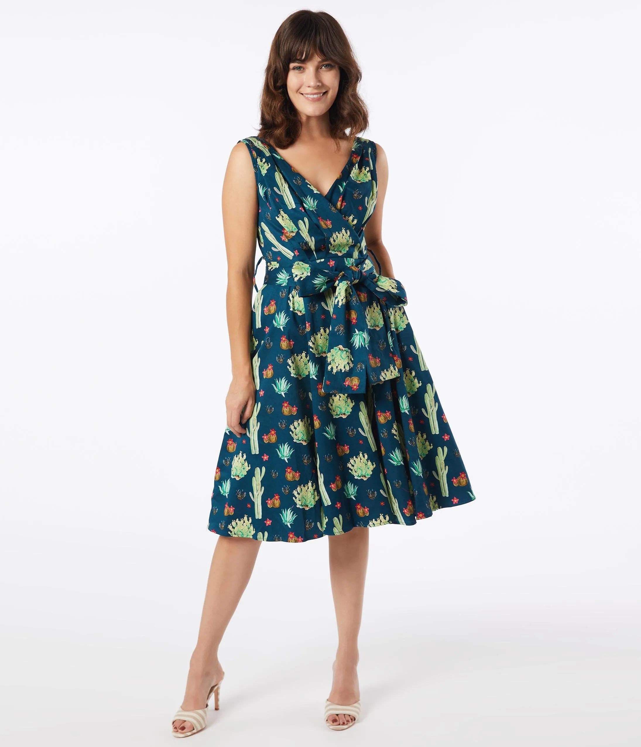 Retro Style Cactus Print Julie Swing Dress