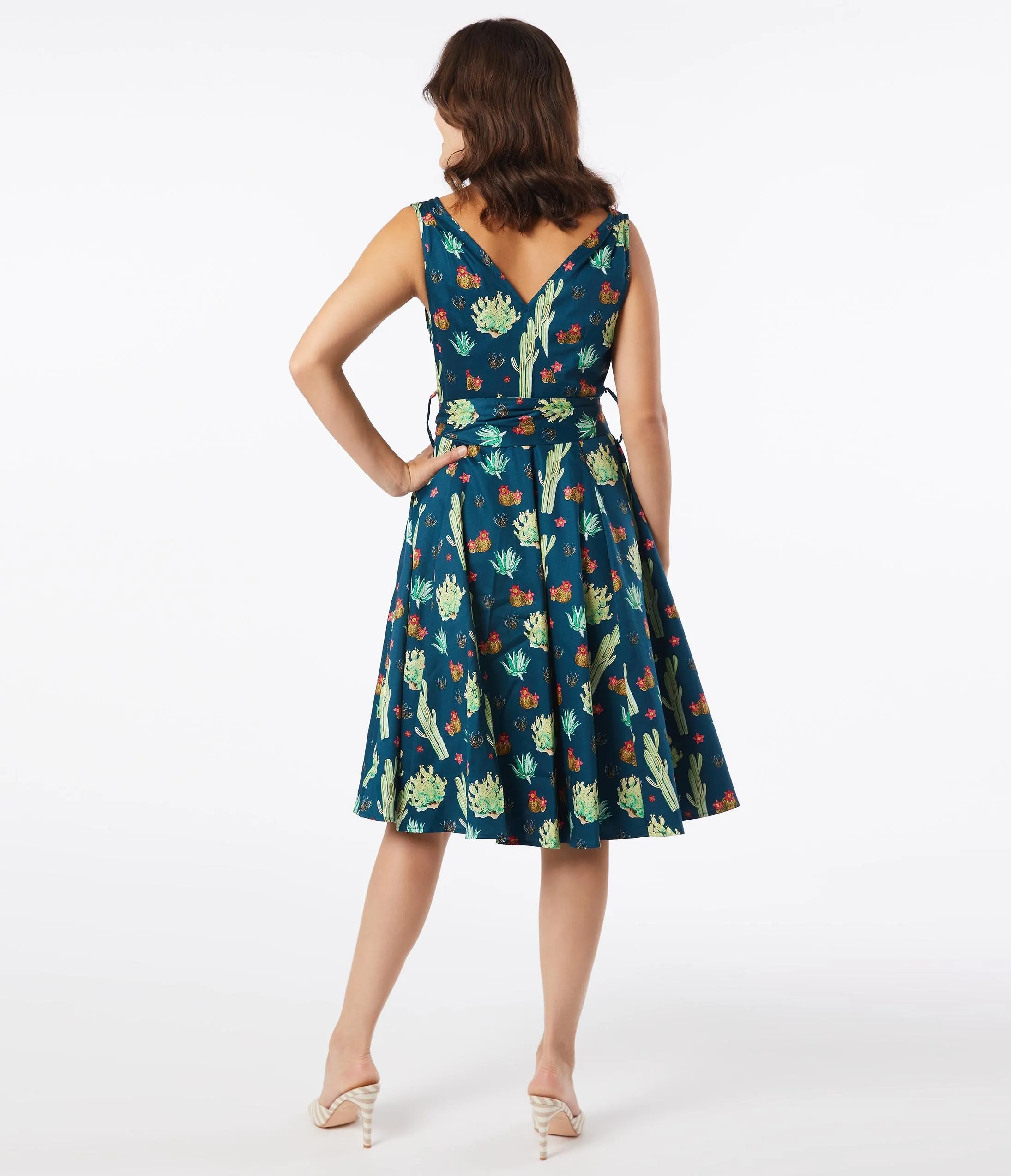 Retro Style Cactus Print Julie Swing Dress