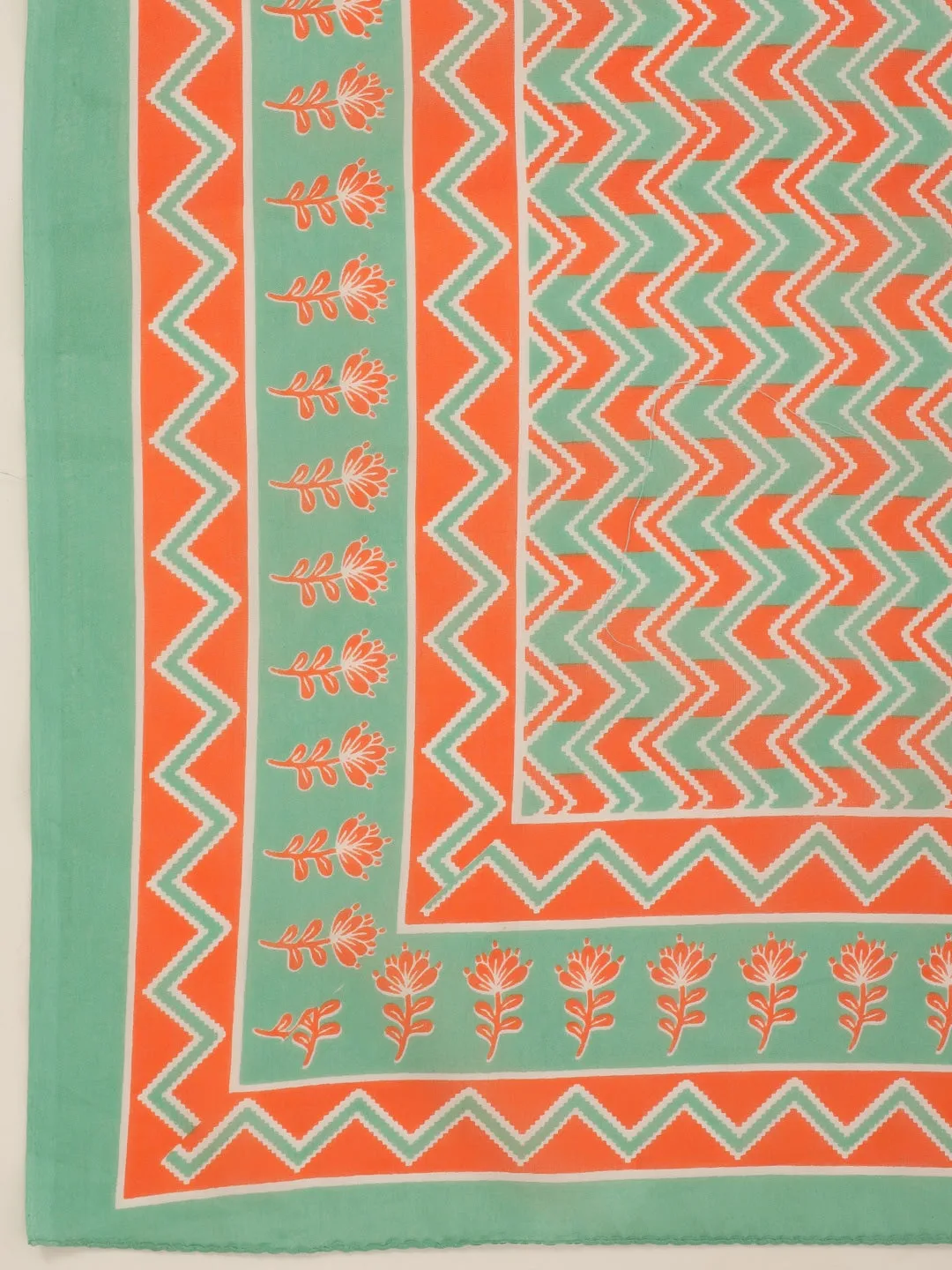 Sea Green Ethnic Motifs Printed Cotton Dupatta Set