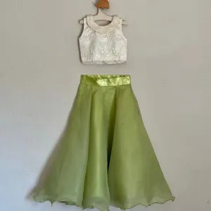 Stylish Cape Collar Crop Top  with Organza Circular Skirt | 3-4 Yrs