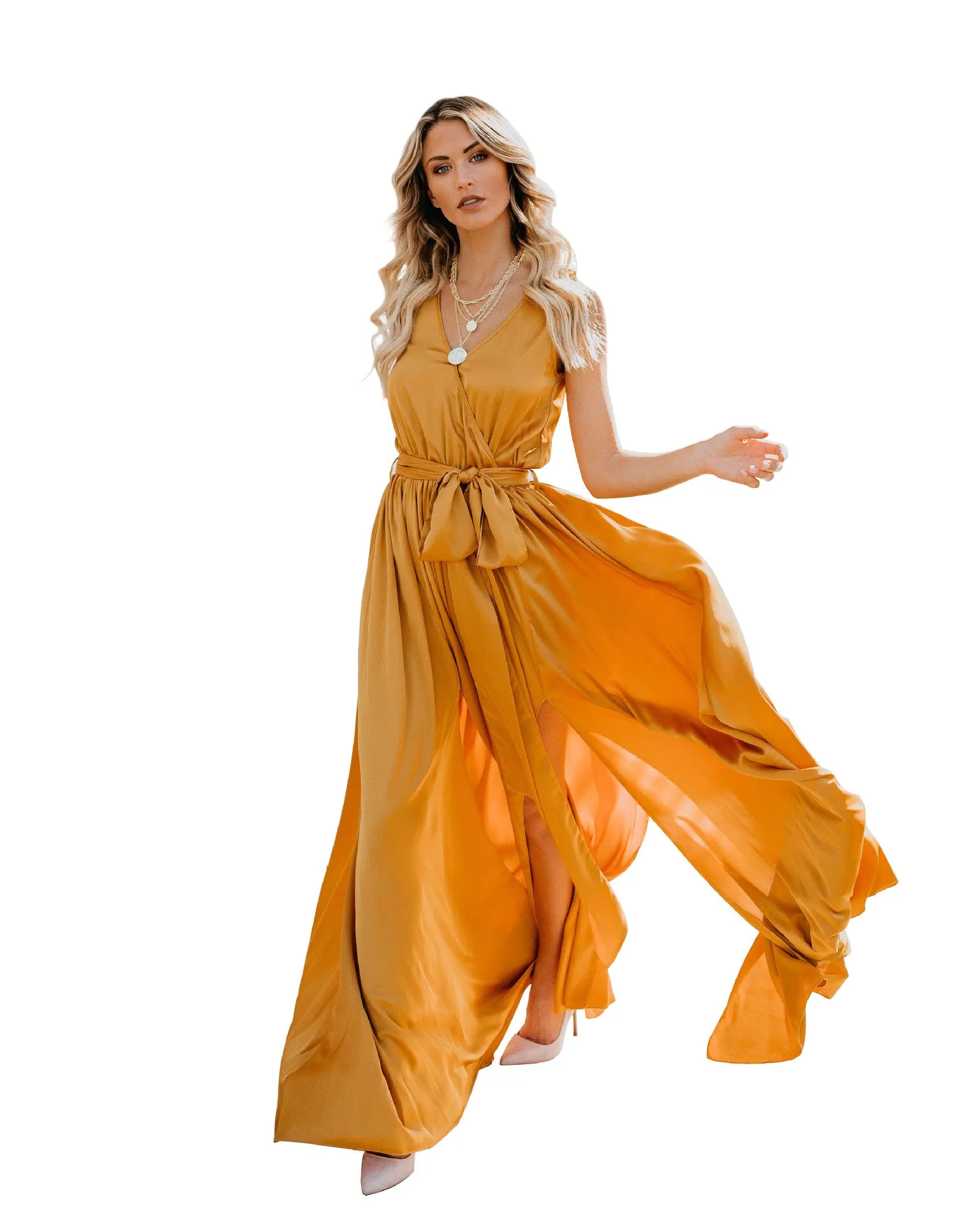 Summer Bohemian Solid Color V-neck Big Swing Dress