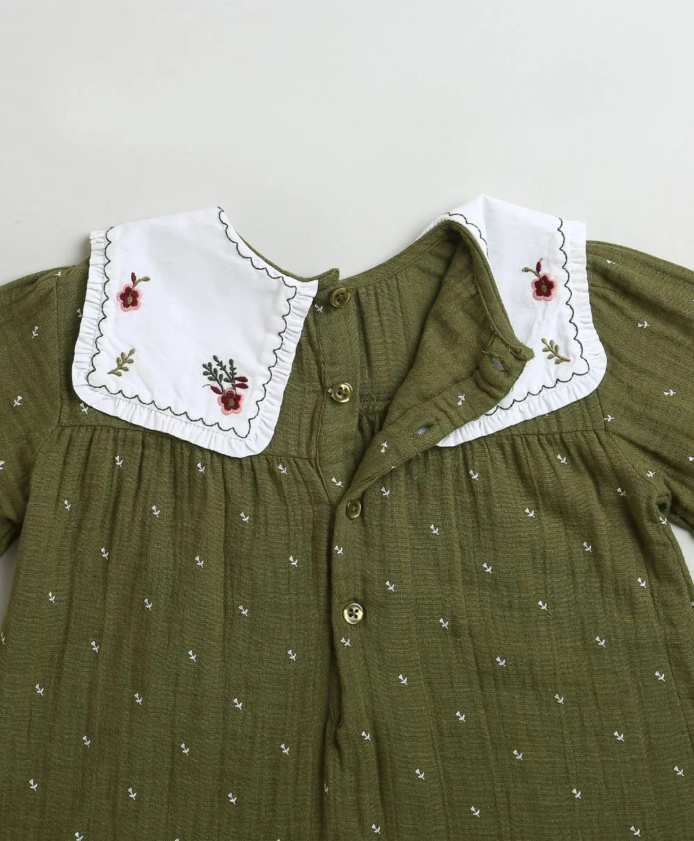 Sweetlime By AS Peter Pan Collar Olive Green Cotton Dress with a Matching Bloomer.