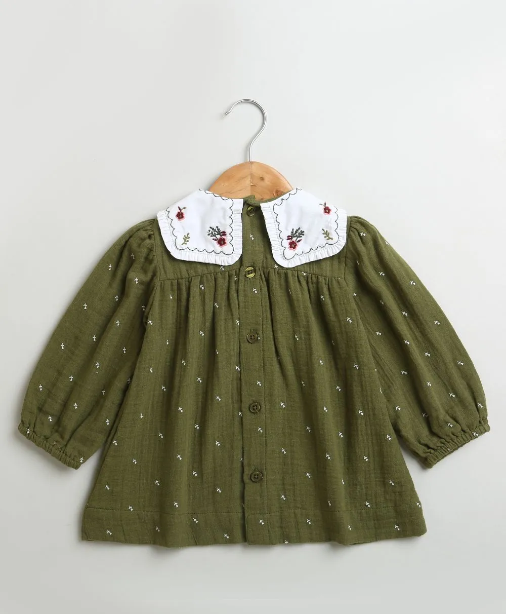 Sweetlime By AS Peter Pan Collar Olive Green Cotton Dress with a Matching Bloomer.