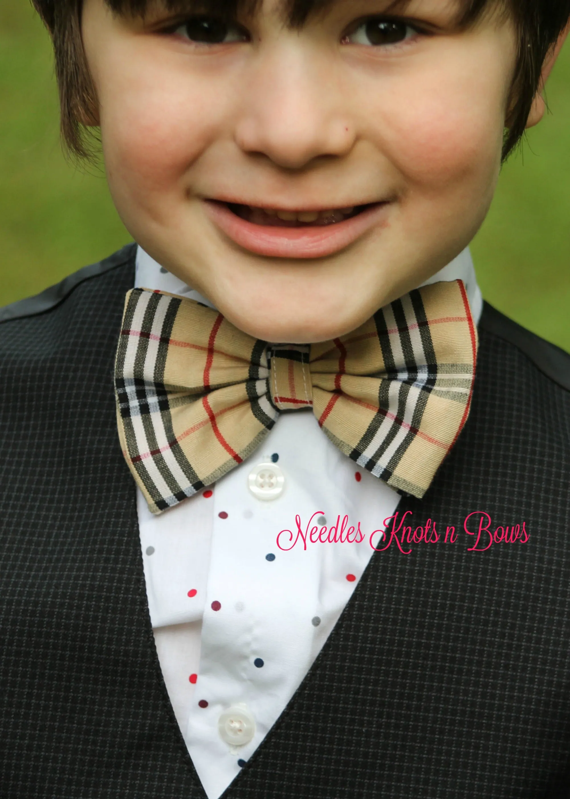 Tan & Black Plaid Bow Tie, Ring Bearer, Groomsmen