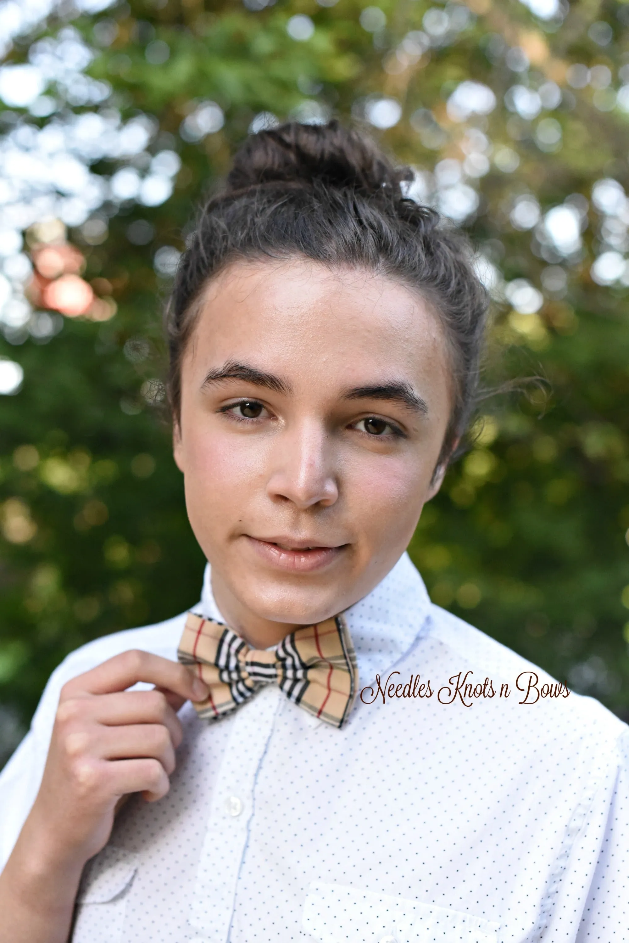 Tan & Black Plaid Bow Tie, Ring Bearer, Groomsmen