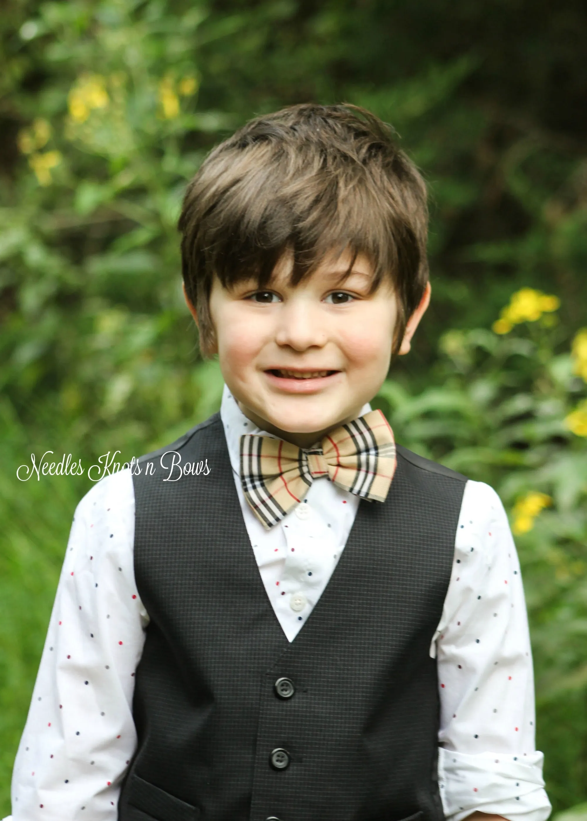 Tan & Black Plaid Bow Tie, Ring Bearer, Groomsmen