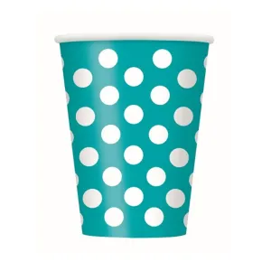 Teal Dotty Paper Cups 355ml 6pk