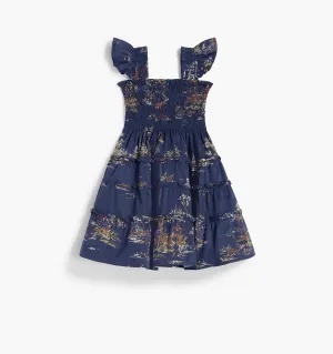 The Baby Ellie Nap Dress - Navy Equestrian Toile