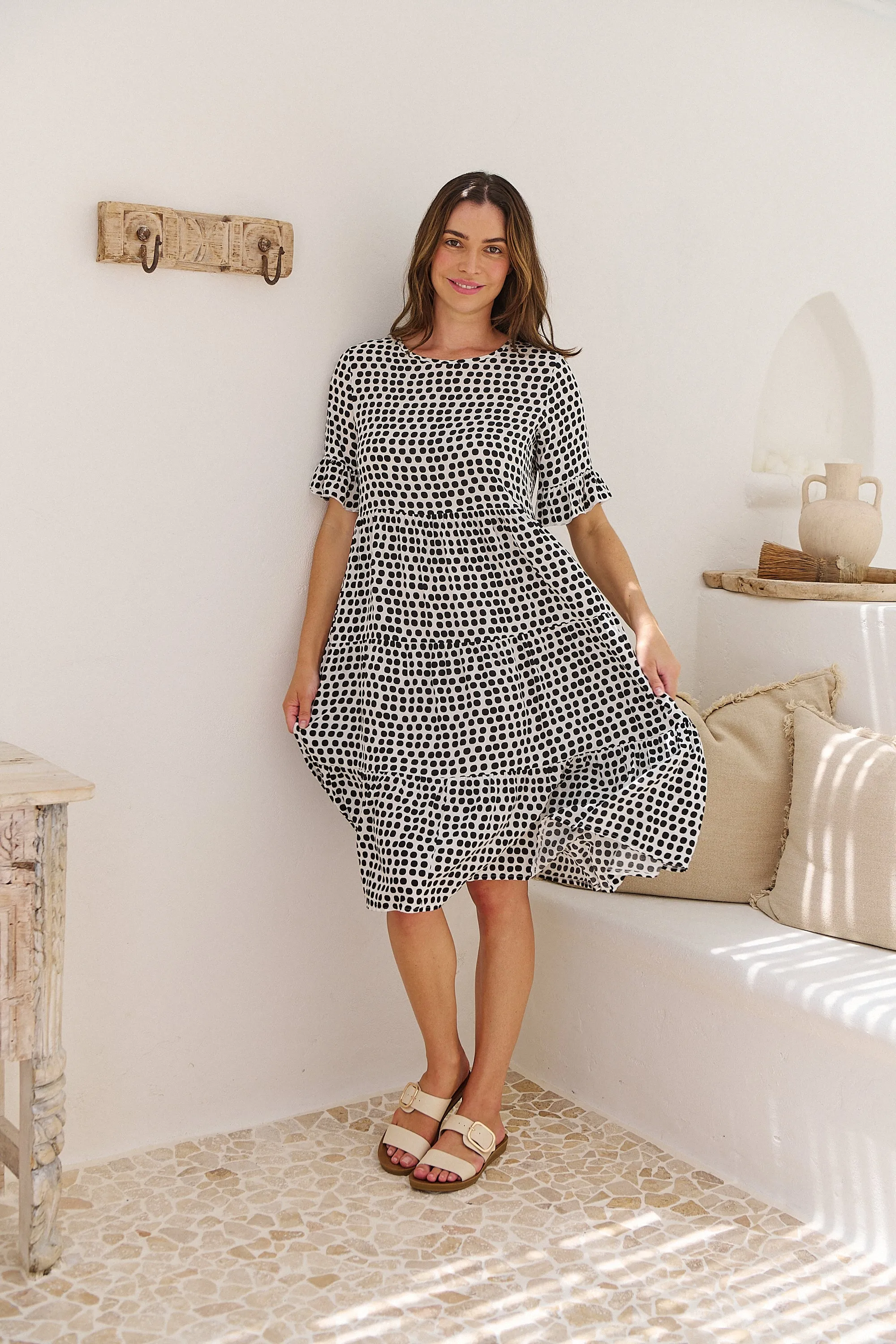 Thea White/Black Spot Print Pocketed Smock