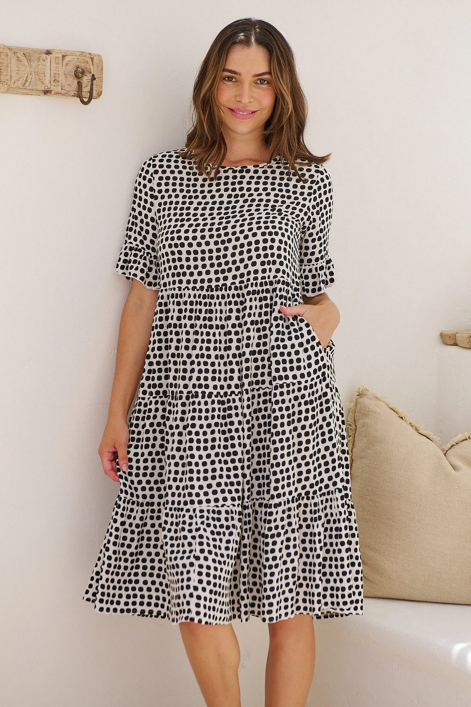 Thea White/Black Spot Print Pocketed Smock