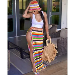 Trendy High Waist Crochet Tassel Long Maxi Skirts