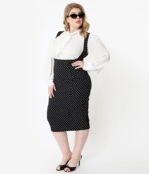 Unique Vintage Plus Size Black & White Pin Dot Fontaine Suspender Pencil Skirt