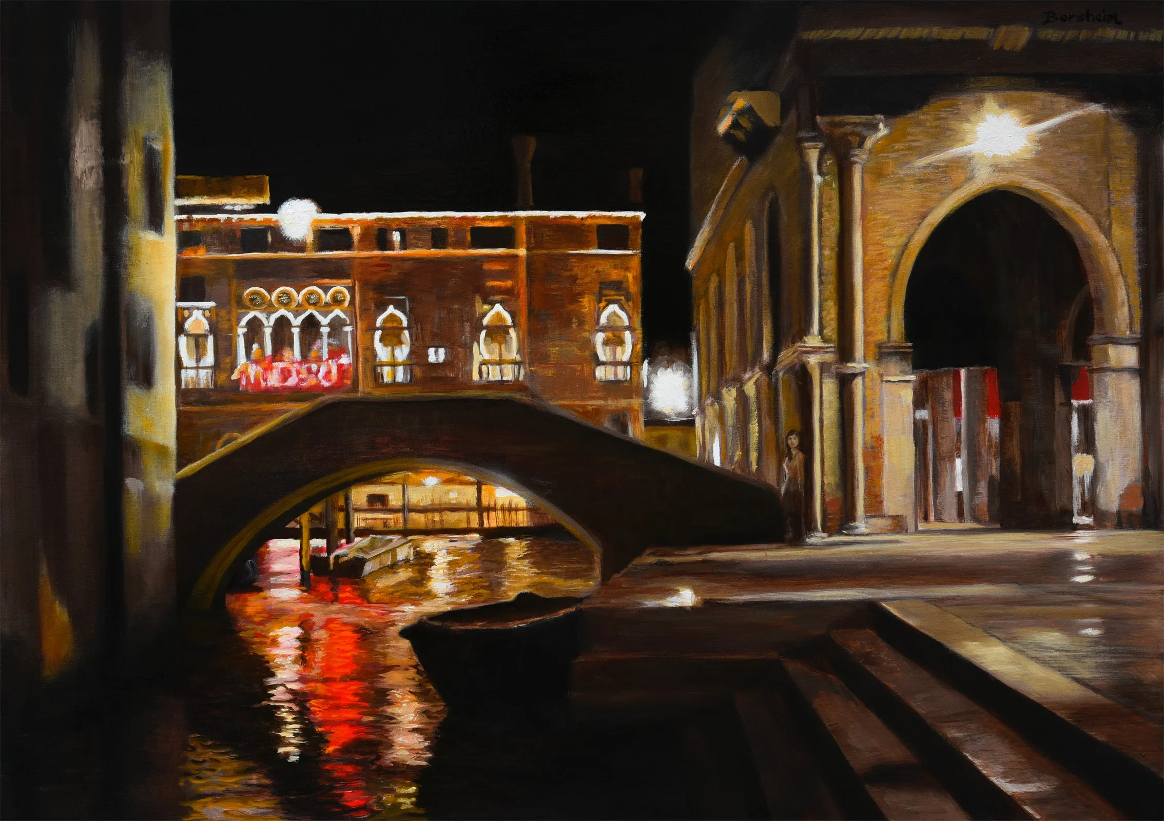 Venezia Venice Fish Market at Night ~ Oil Painting