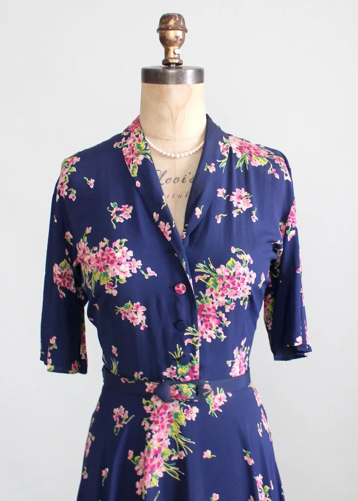 Vintage 1940s Pink Bouquet Floral Rayon Dress