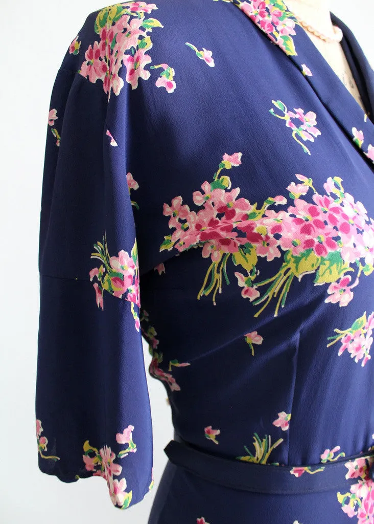 Vintage 1940s Pink Bouquet Floral Rayon Dress