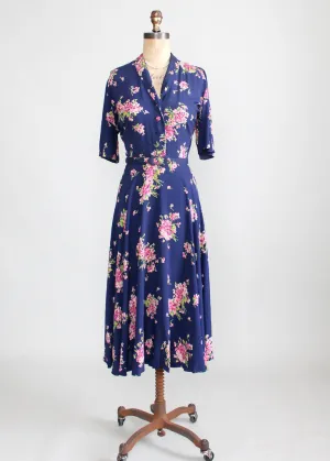 Vintage 1940s Pink Bouquet Floral Rayon Dress