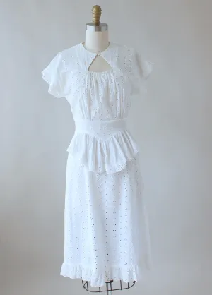 Vintage 1940s White Eyelet Summer Dress