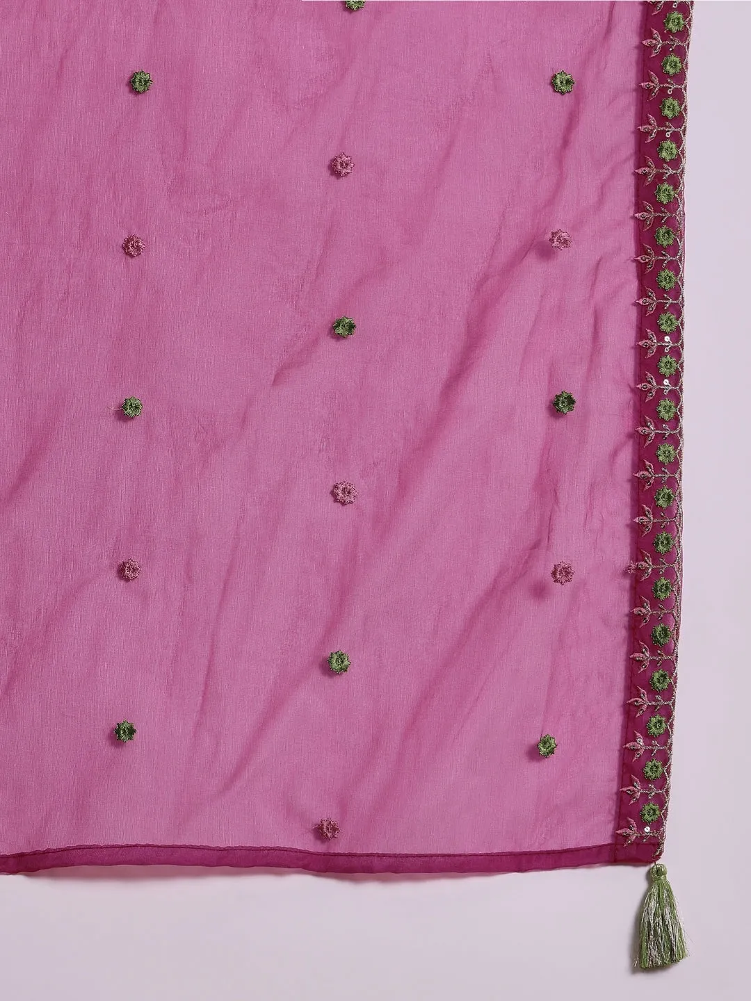 Women Pink Silk Blend Solid Embroidered A-Line Kurta Trouser With Dupatta