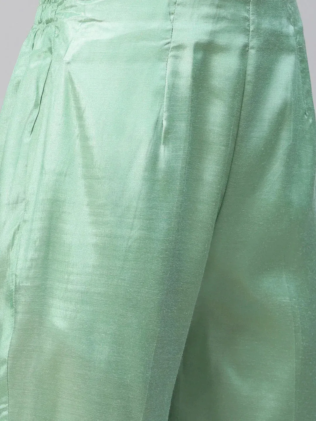 Women Sea Green Embroidered Regular Sequinned Kurta With Trousers & Dupatta