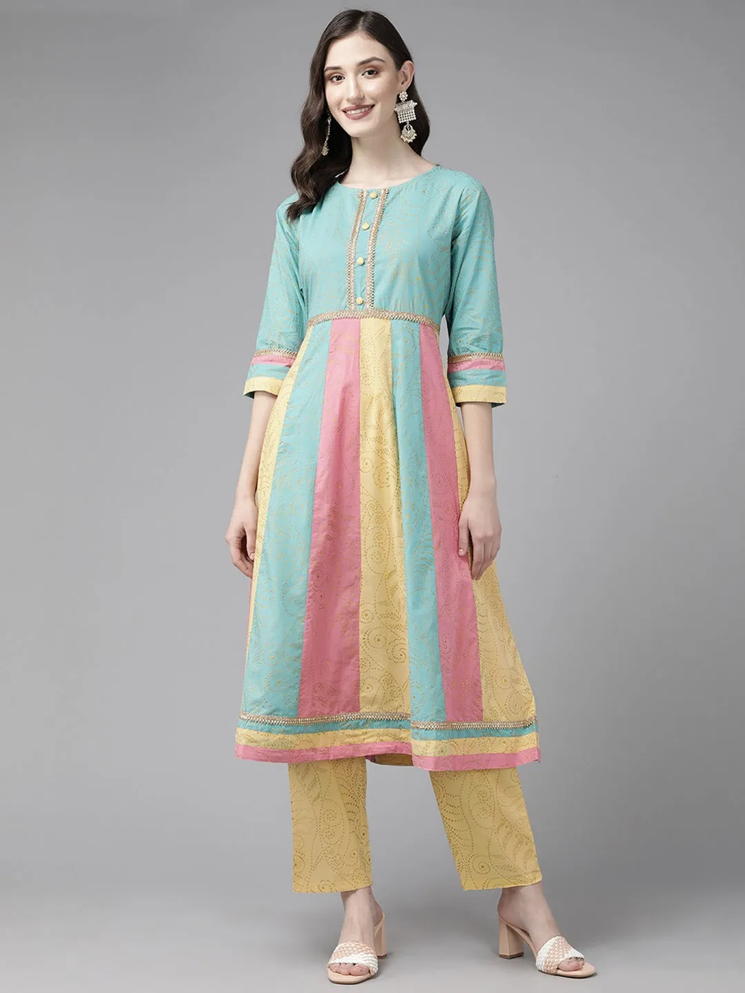 Women Teal Blue Pure Cotton Kurta Set